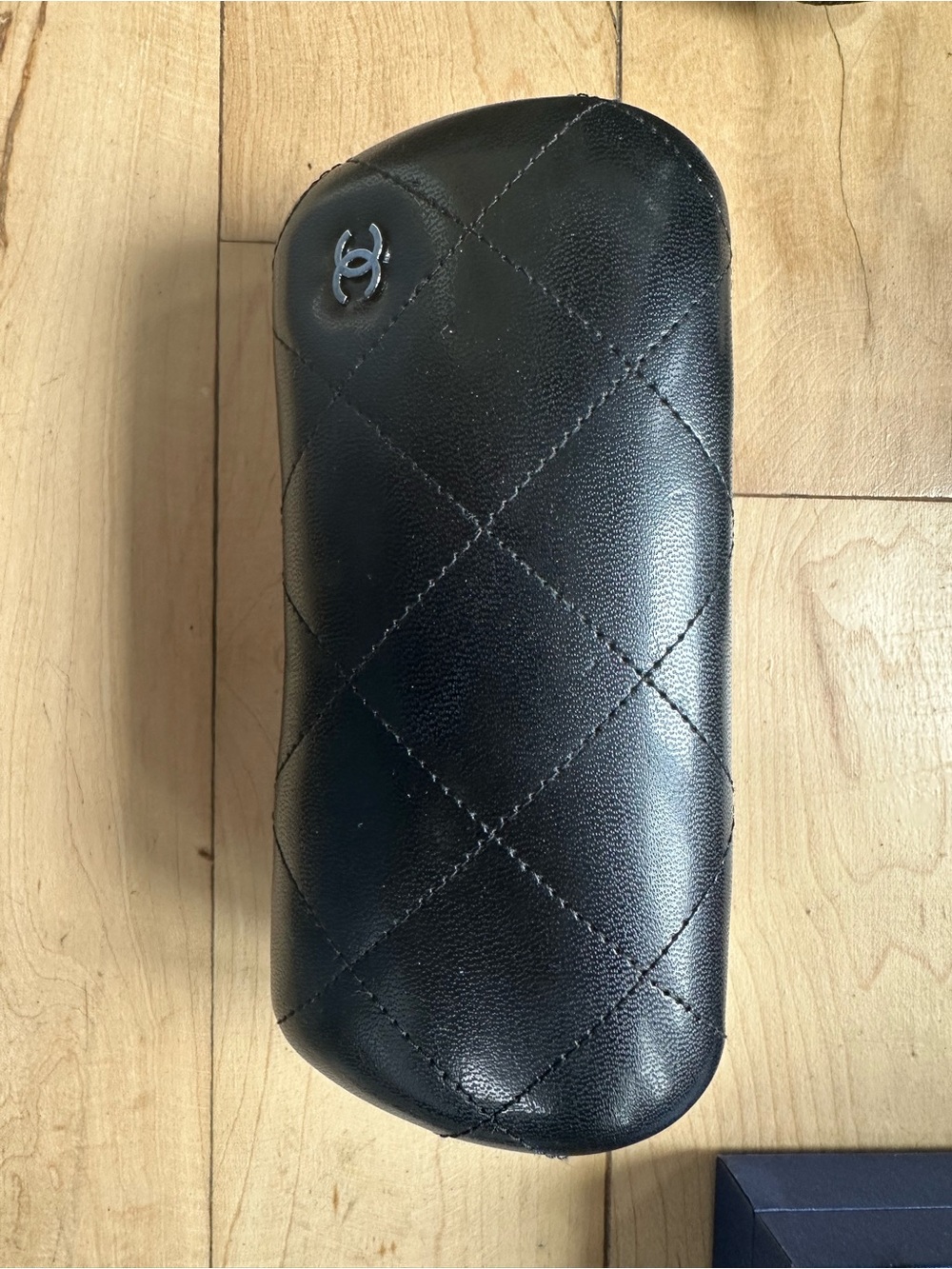 CHANEL Black Quilted Leather Eyewear Case with CC Logo